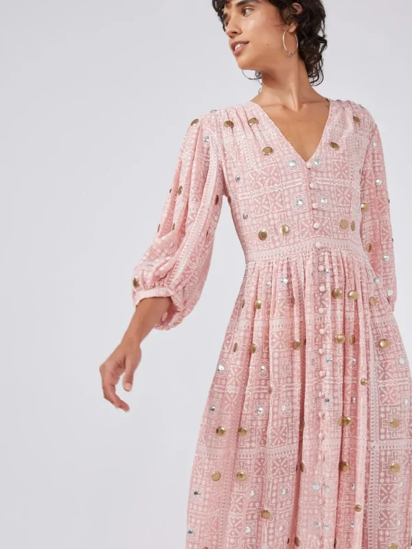 Hayley Menzies GITANA EMBROIDERED VISCOSE VOLUME MAXI DRESS>Women Dresses & Jumpsuits