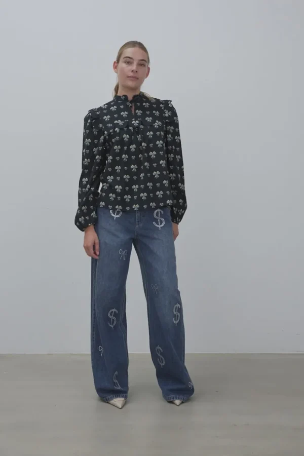 Stella Nova Bow Printed Tongue Blouse>Women Shirts & Blouses